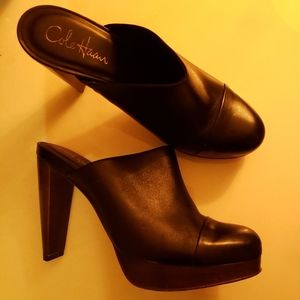 Black Leather Slip-On Platform Heels - Cole Haan